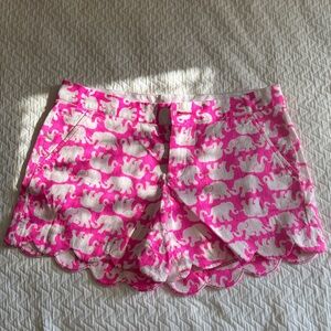 Lilly Pulitzer Pink and White Elephant Print Scallop Hem Shorts
